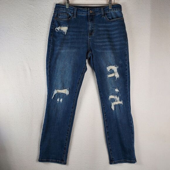 Judy Blue 13/31 Boyfriend Jean Distressed Stretch Denim, Plus Curvy Friendly - Picture 1 of 11